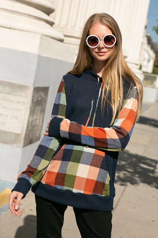 PLUS PLAID MIXED HOODIE SWEATSHIRT