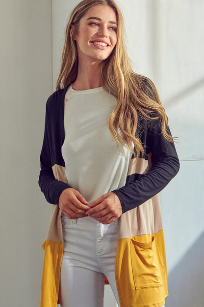 SOLID JERSEY COLORBLOCK CARDIGAN