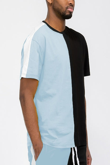 TWO TONE COLOR BLOCK SHORT SLEEVE TSHIRT