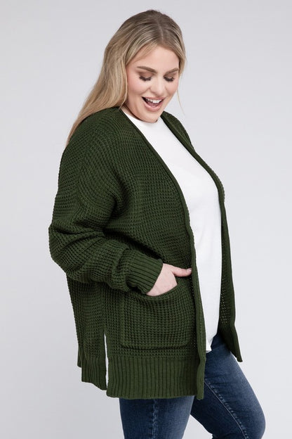 Plus Low Gauge Waffle Open Cardigan Sweater