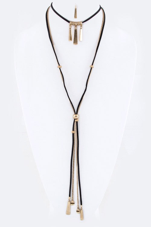 Fringe Bar Drops Layer Necklace Set