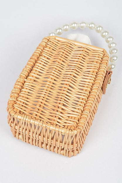 Bamboo Weaved Pearl Handle Swing Clutch Bag