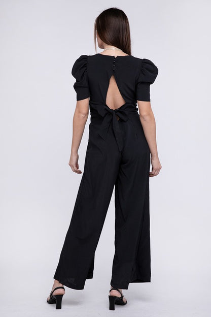 V Neck Puff Sleevw Jumpsuit