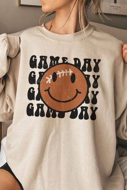 GAME DAY FOOTBALL HAPPY FACE Graphic Sweatshirt