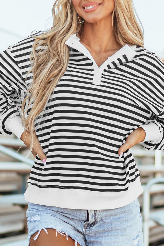 Stripe Color Block Crew Neck Oversized Sweatshirt