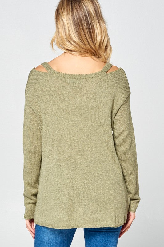 SOLID LIGHT KNIT V NECK SWEATER