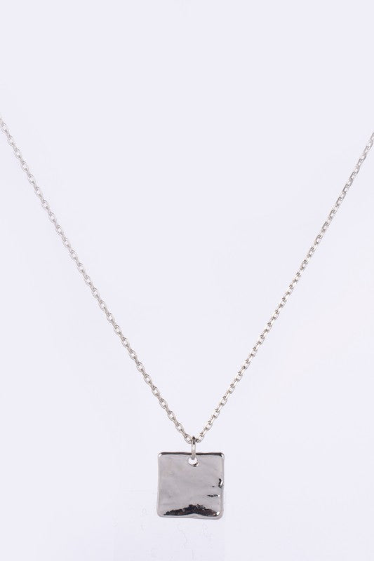 Twist ring and square pendant necklace set -silver