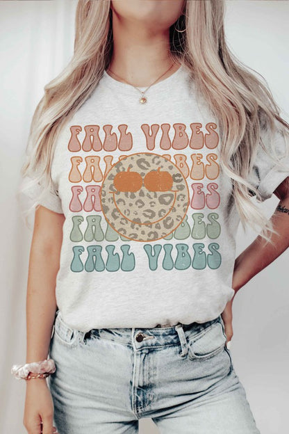 FALL VIBES LEOPARD HAPPY FACE Graphic Tee