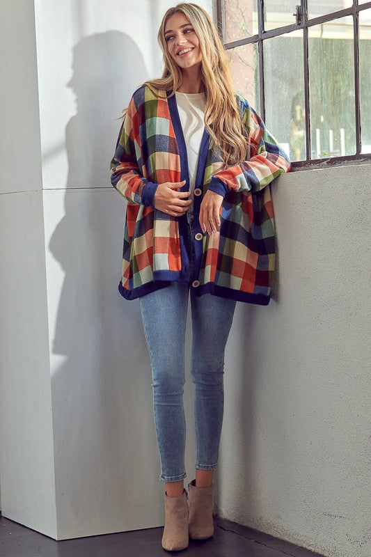 PLUS PLAID BUTTONDOWN BOXY CARDIGAN