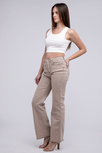 Acid Washed Frayed Cutoff Hem Straight Wide Pants