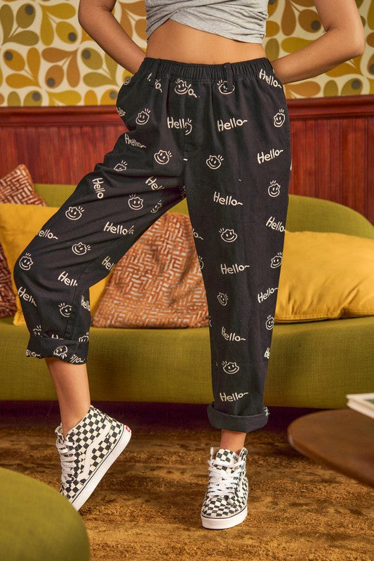 Smiley face pattern baggy causal pants