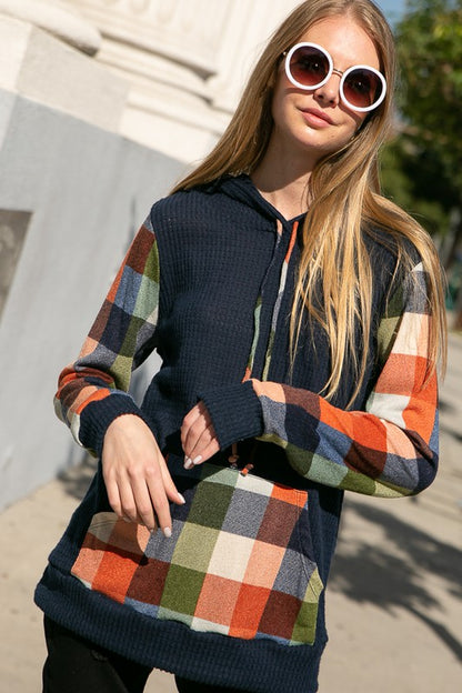 PLUS PLAID MIXED HOODIE SWEATSHIRT