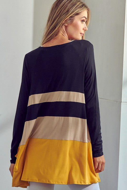 SOLID JERSEY COLORBLOCK CARDIGAN