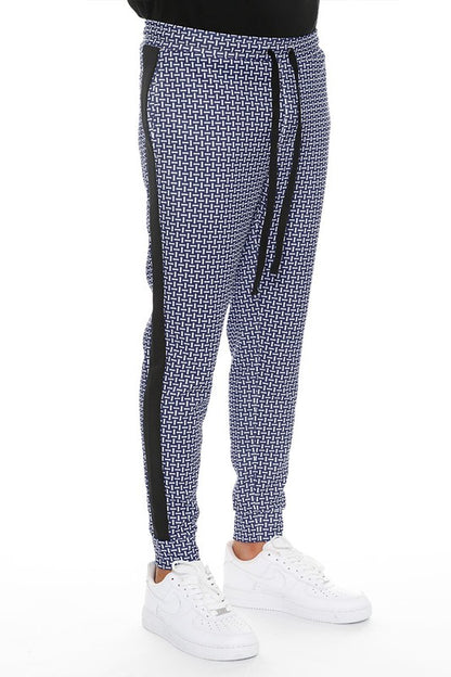 Patterned Sweatpants with Side Stripe