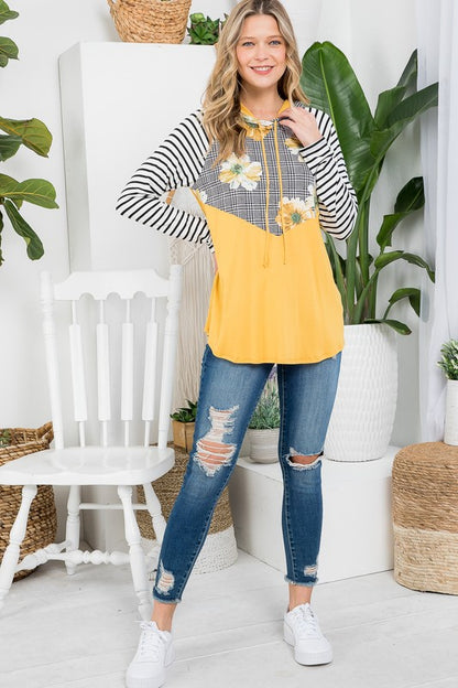 PLUS FLORAL STRIPE MIX SWEATSHIRTS