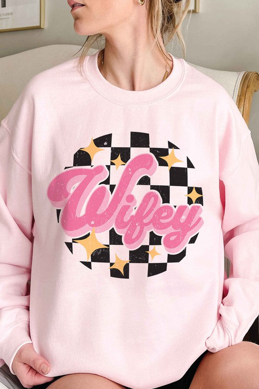 CHECKERED WIFEY Graphic Sweatshirt