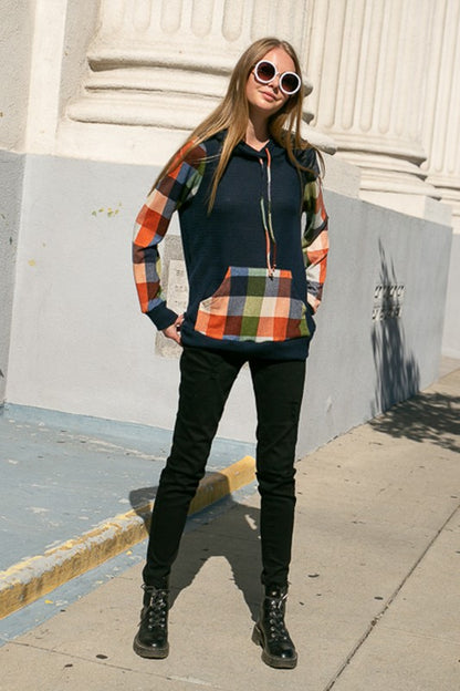 PLUS PLAID MIXED HOODIE SWEATSHIRT