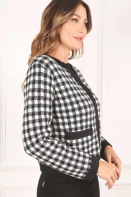 Black check knitted jacket