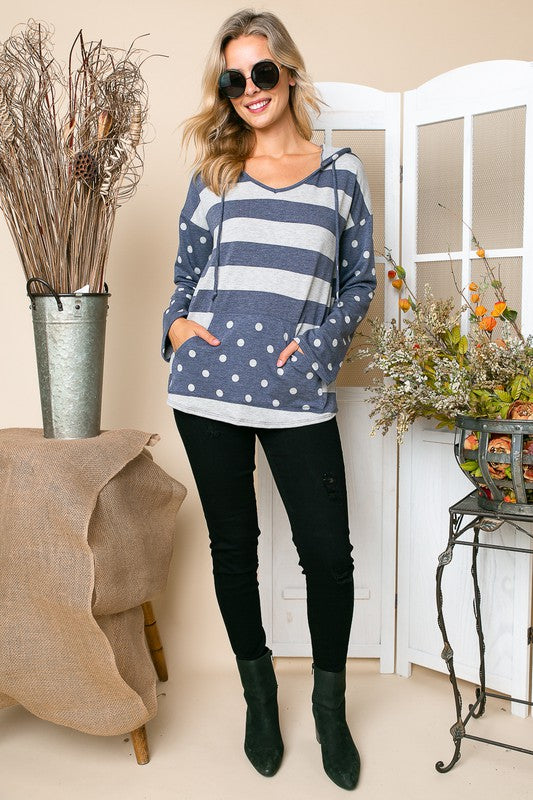 PLUS POLKA DOT STRIPE MIX SWEATSHIRTS