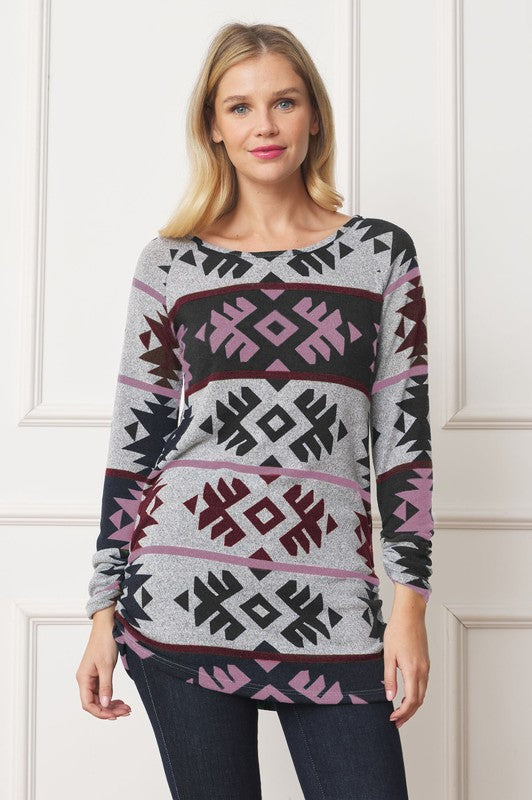 Aztec Shirred Side Accent Top