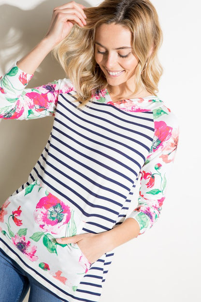 PLUS STRIPE FLORAL MIXED SWEATSHIRTS