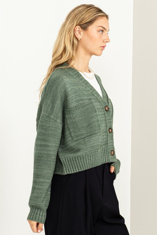 Cute Mood Crop Shoulder Cropped Cardigan Sweater