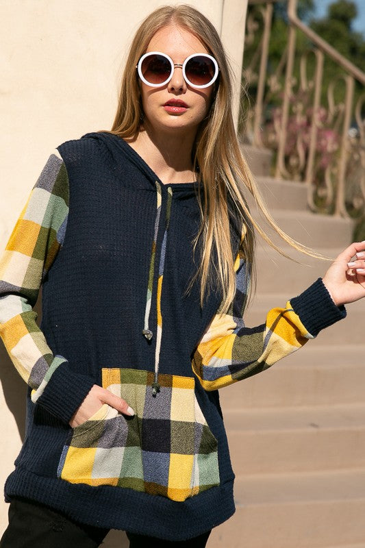 PLUS PLAID MIXED HOODIE SWEATSHIRT