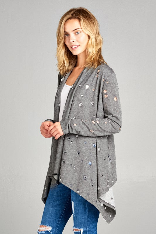 PLUS DISTRESSED CASCADE CARDIGAN