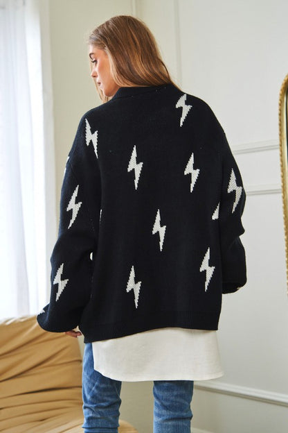 Lightning Bolt Oversized Open Sweater Cardigan