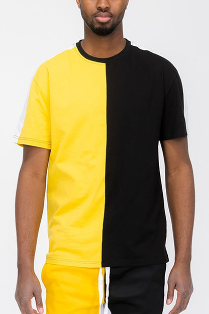 TWO TONE COLOR BLOCK SHORT SLEEVE TSHIRT