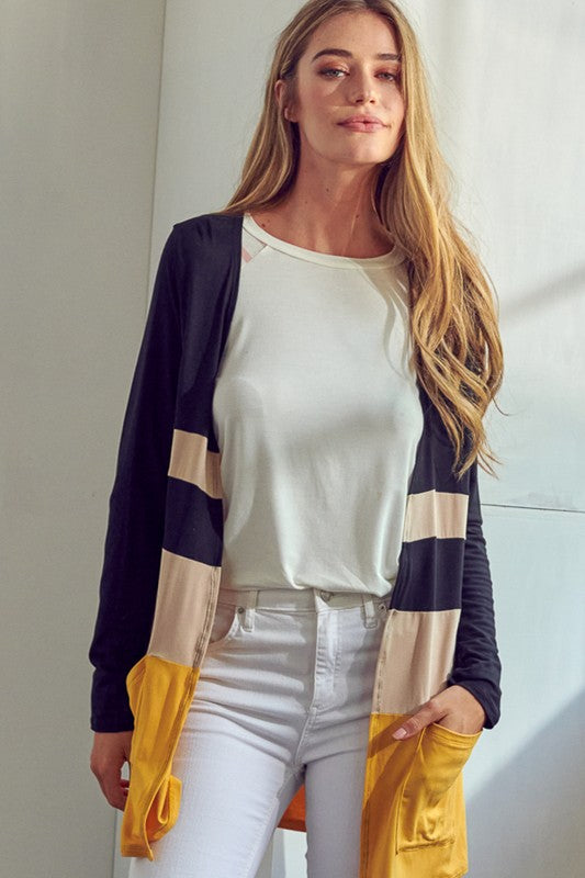 PLUS SOLID COLORBLOCK CARDIGAN