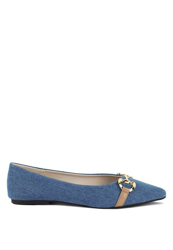 Cressida Denim Horsebit Detail Ballet Flats