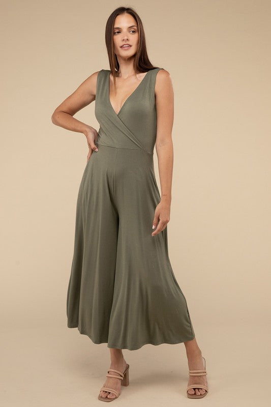 Surplice Neckline Sleeveless Jumpsuit