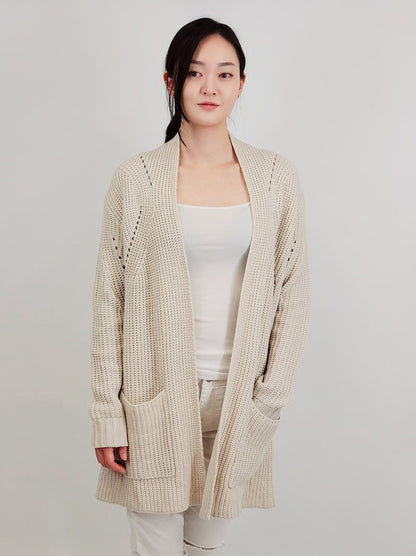 Open Front Waffle Knit Sweater Cardigan w/ Pocket