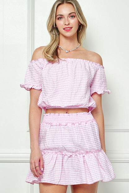 GINGHAM SEERSUCKERTOP AND SKIRT SET