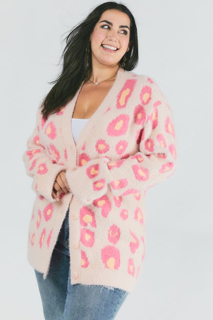 Plus Animal Printed Long Sleeve Cardigan