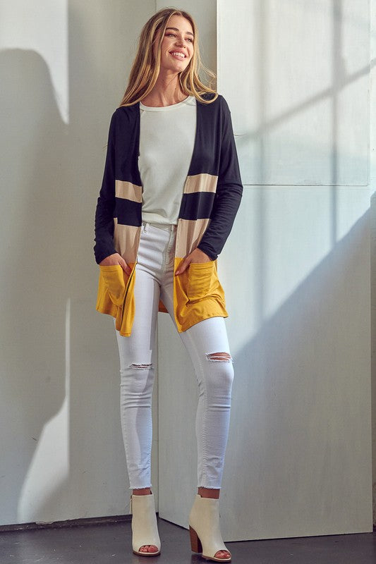 SOLID JERSEY COLORBLOCK CARDIGAN