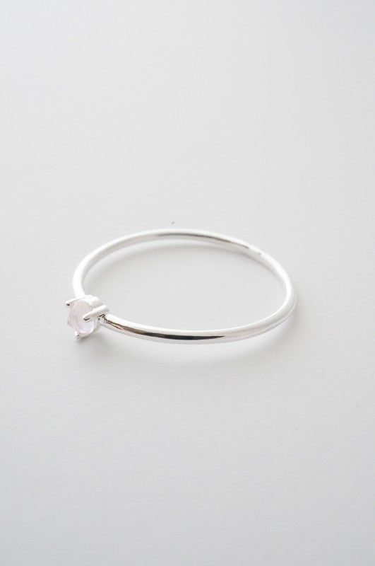 Rose Quartz Crystal Point Solitaire Ring