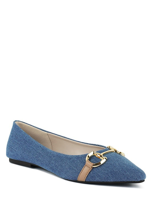 Cressida Denim Horsebit Detail Ballet Flats