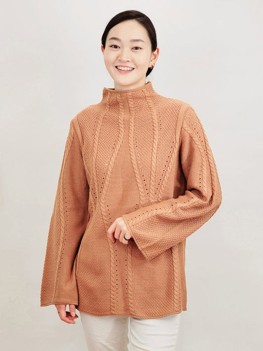 Mock Neck Cable Knitted Tunic Pullover Sweater