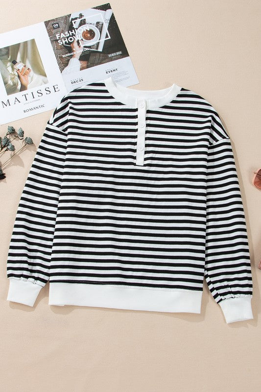 Stripe Color Block Crew Neck Oversized Sweatshirt