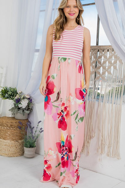 PLUS FLORAL MIX TANK MAXI DRESS