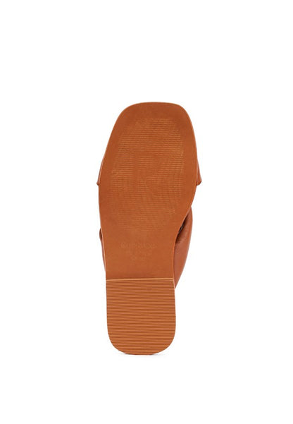 CHUBS Tan Puffy Strap Sliders Flat