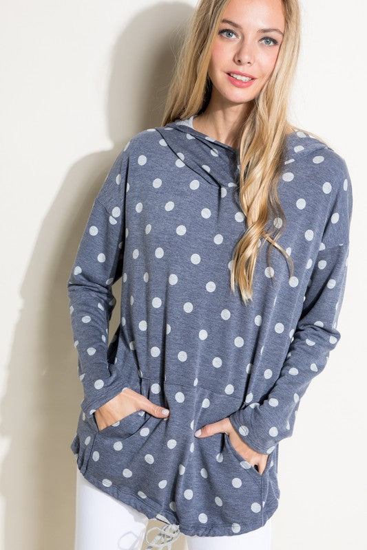 POLKA DOT PRINT TERRY SWEATSHIRT TOP