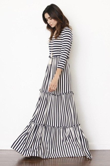 Stripe three tiered maxi dress