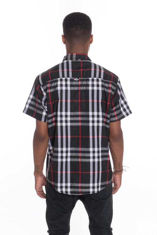 Weiv Men's Casual Short Sleeve Checker Shirts