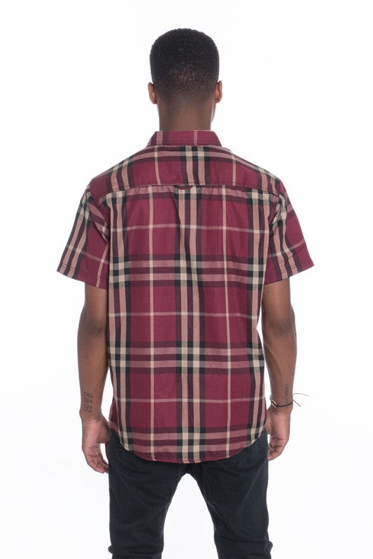 Weiv Men's Casual Short Sleeve Checker Shirts