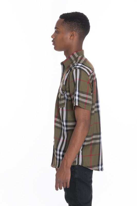 Weiv Men's Casual Short Sleeve Checker Shirts