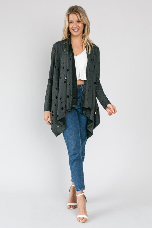 PLUS DISTRESSED CASCADE CARDIGAN