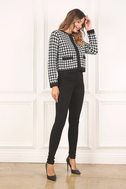 Black check knitted jacket